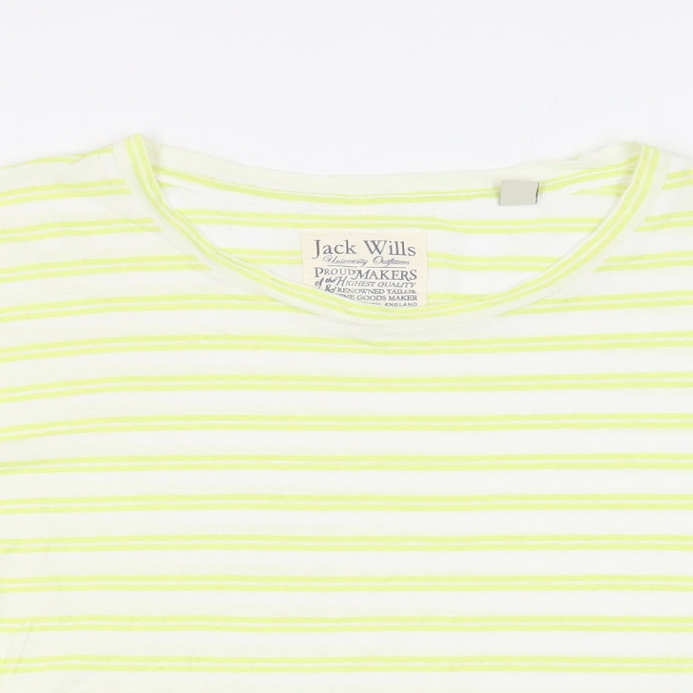 Jack Wills Womens Green Striped Cotton Basic T-Shirt Size 12 Crew Neck