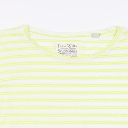 Jack Wills Womens Green Striped Cotton Basic T-Shirt Size 12 Crew Neck
