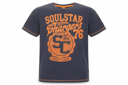 Soul Star Boys Blue Cotton Basic T-Shirt Size 13 Years Crew Neck Pullover
