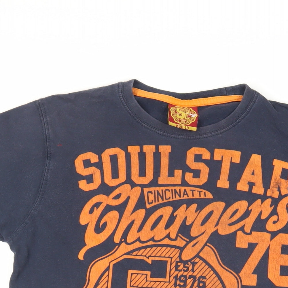 Soul Star Boys Blue Cotton Basic T-Shirt Size 13 Years Crew Neck Pullover