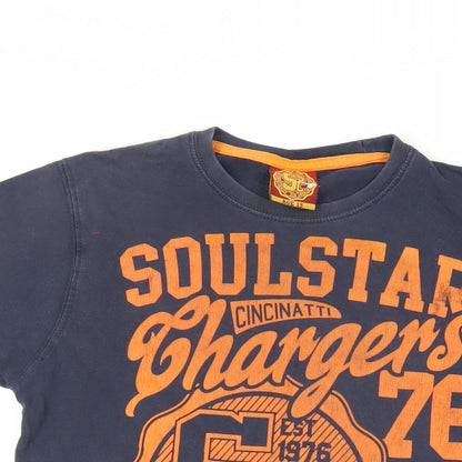 Soul Star Boys Blue Cotton Basic T-Shirt Size 13 Years Crew Neck Pullover