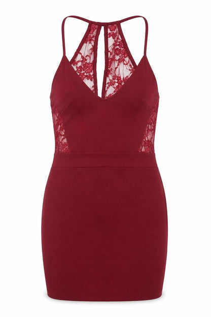 Boohoo Womens Red Polyester Mini Size 12 Scoop Neck Pullover - Lace Detail
