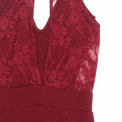 Boohoo Womens Red Polyester Mini Size 12 Scoop Neck Pullover - Lace Detail