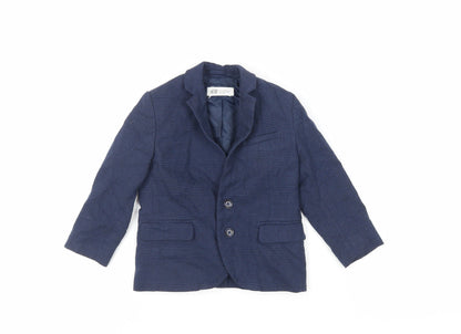 Additional front view of H&M boys’ blue plaid jacket blazer, size 2-3, years button