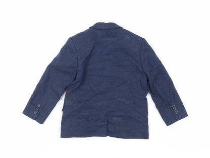 Back view of H&M boys’ blue plaid jacket blazer, size 2-3, years button
