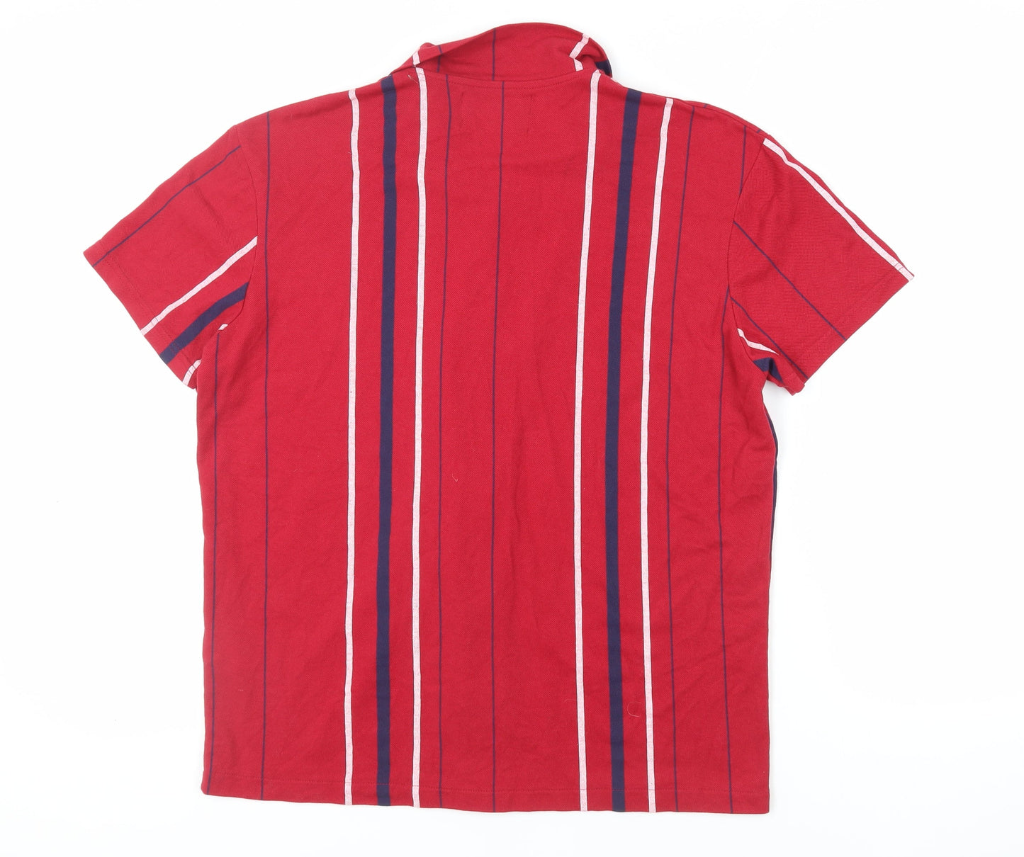 Pull&Bear Mens Red Striped Polyester Button-Up Size L Collared Button