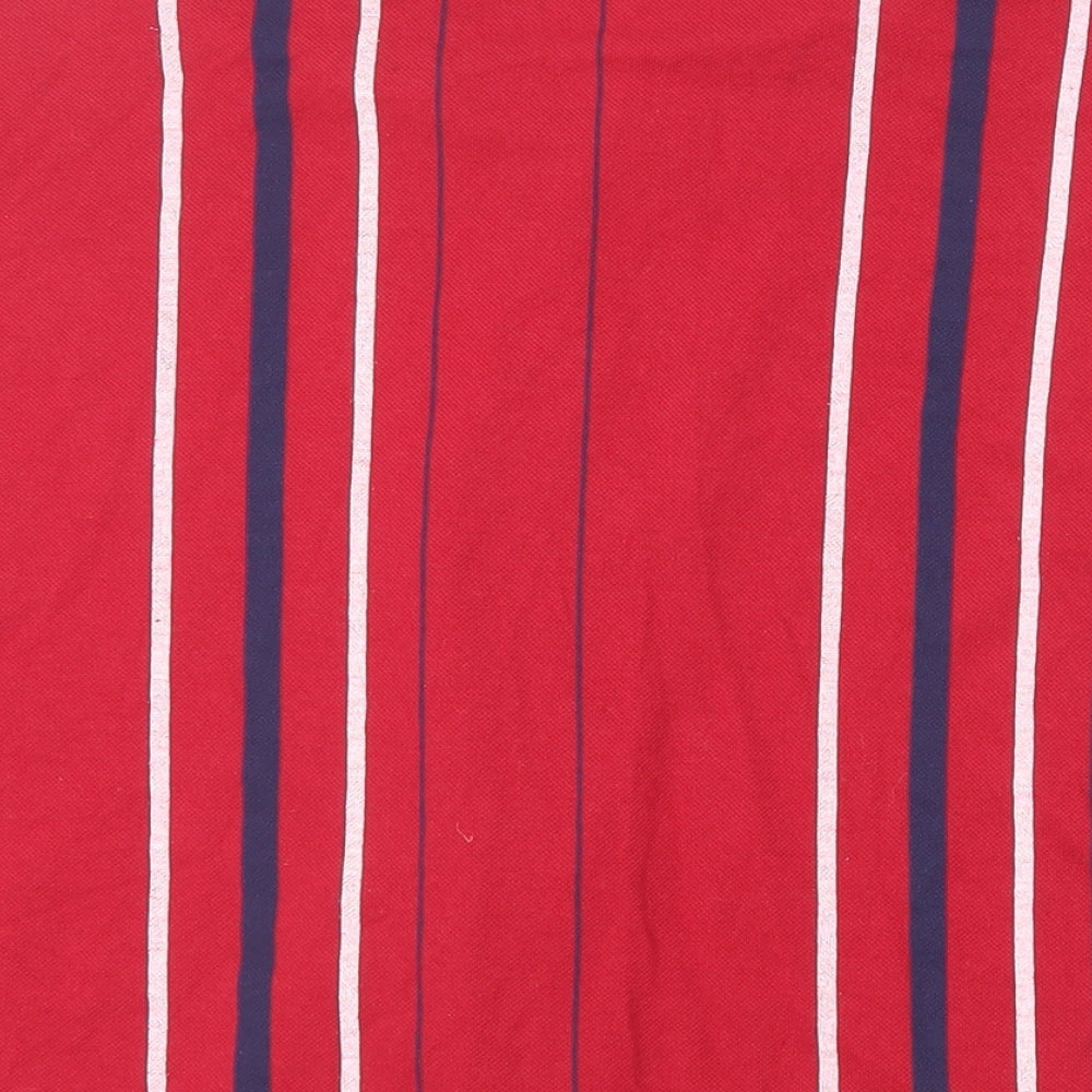 Pull&Bear Mens Red Striped Polyester Button-Up Size L Collared Button
