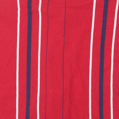 Pull&Bear Mens Red Striped Polyester Button-Up Size L Collared Button