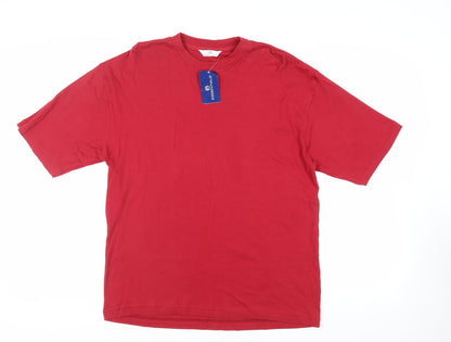 Essentials Mens Red Cotton T-Shirt Size L Crew Neck