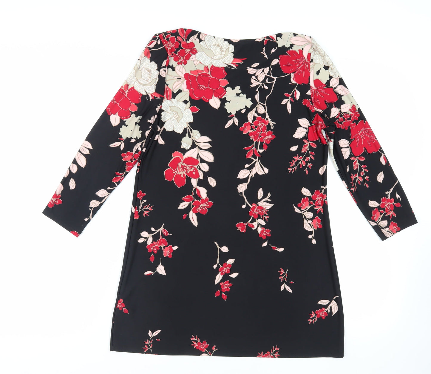 Bonmarché Womens Black Floral Polyester Tunic Blouse Size 12 Round Neck