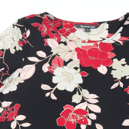 Bonmarché Womens Black Floral Polyester Tunic Blouse Size 12 Round Neck