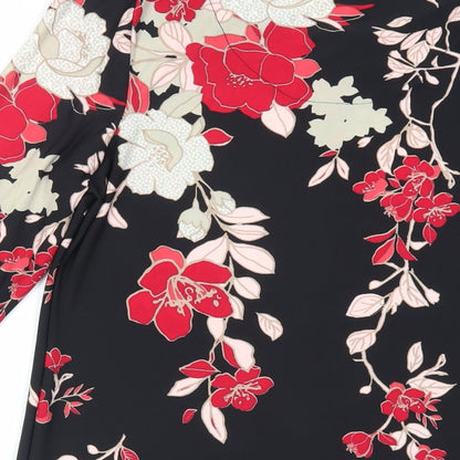 Bonmarché Womens Black Floral Polyester Tunic Blouse Size 12 Round Neck