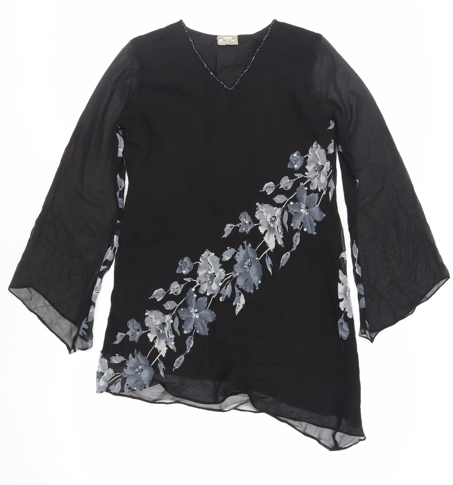 Womens UK Size 10 Kushi Black Tunic Blouse