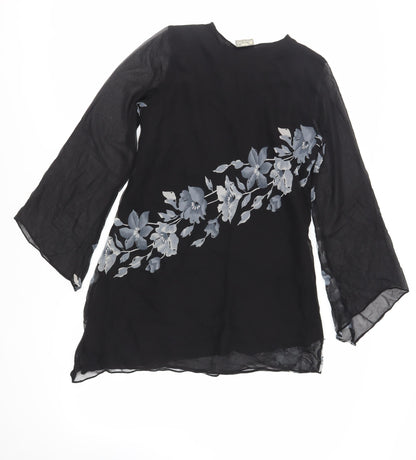 Womens UK Size 10 Kushi Black Tunic Blouse