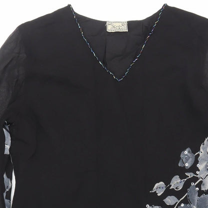 Womens UK Size 10 Kushi Black Tunic Blouse