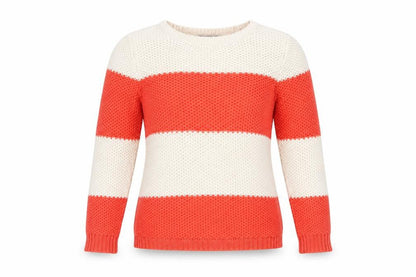 Marks & Spencer Womens Red Round Neck Striped Cotton Pullover Jumper Size 12