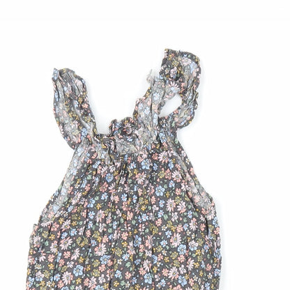 H&M Girls Grey Floral Viscose Playsuit One-Piece Size 7-8 Years Pullover - Elasticated Waist