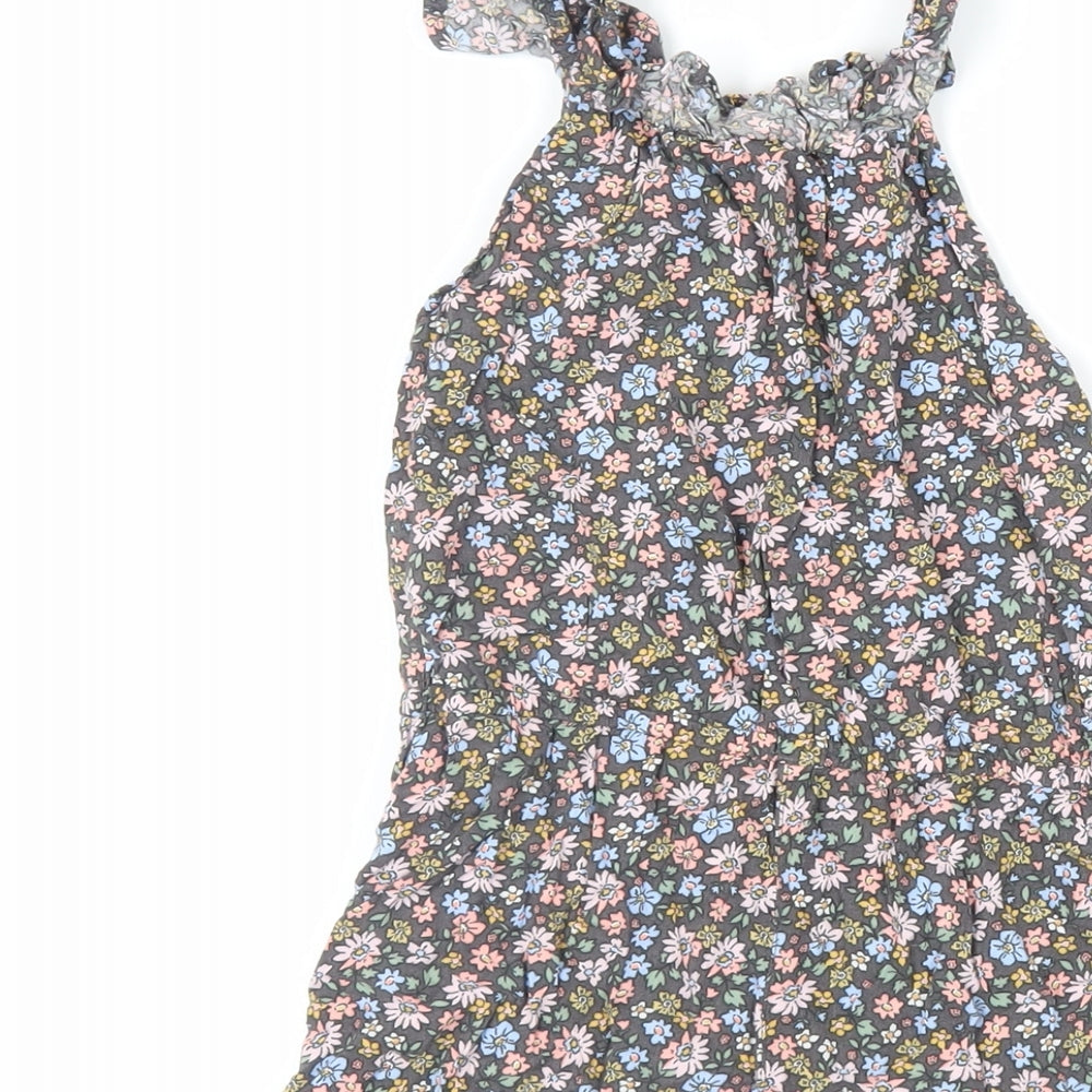 H&M Girls Grey Floral Viscose Playsuit One-Piece Size 7-8 Years Pullover - Elasticated Waist