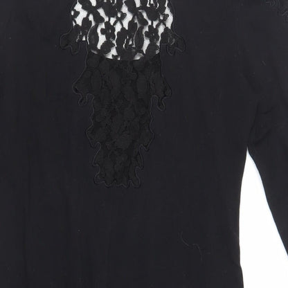 H&M Womens Black Cotton Mini Size M Boat Neck Pullover - Lace Detail