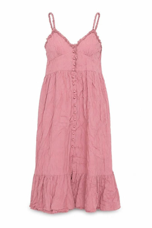 Patrons of Peace Womens Pink Viscose Slip Dress Size S V-Neck Button