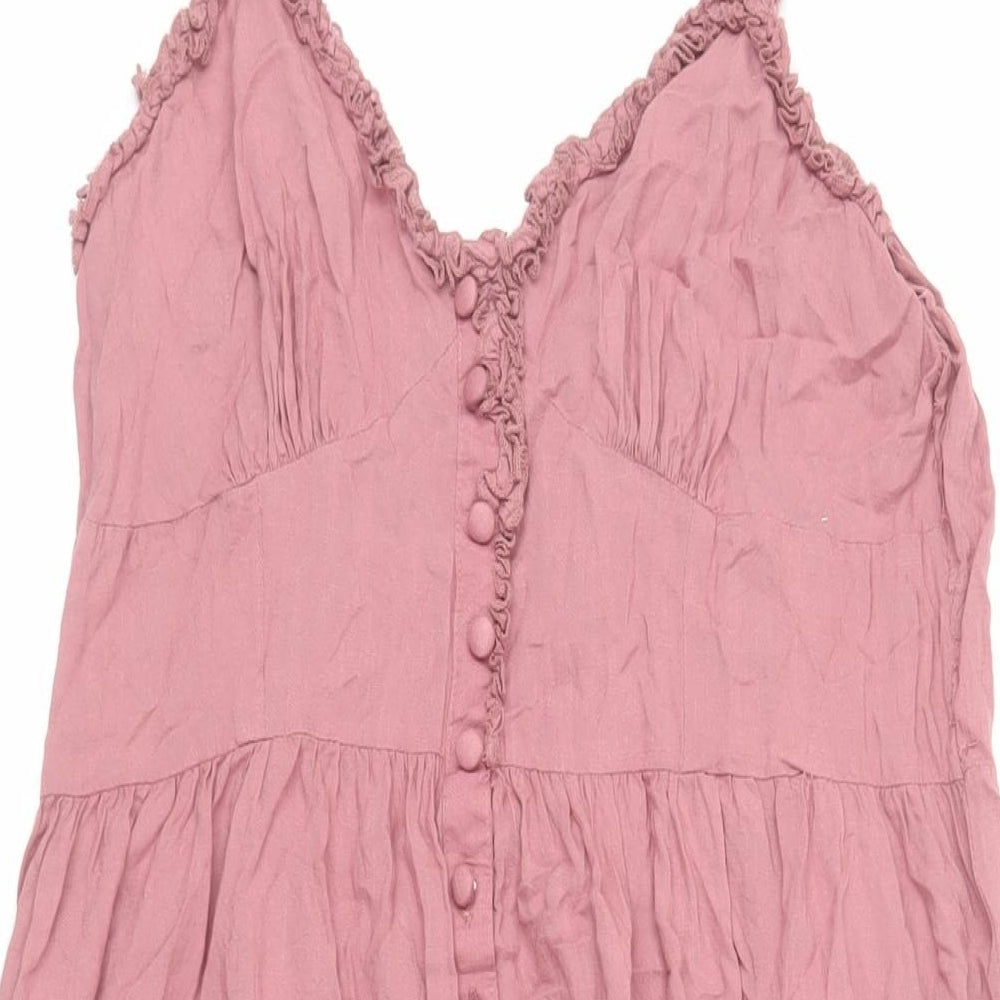 Patrons of Peace Womens Pink Viscose Slip Dress Size S V-Neck Button