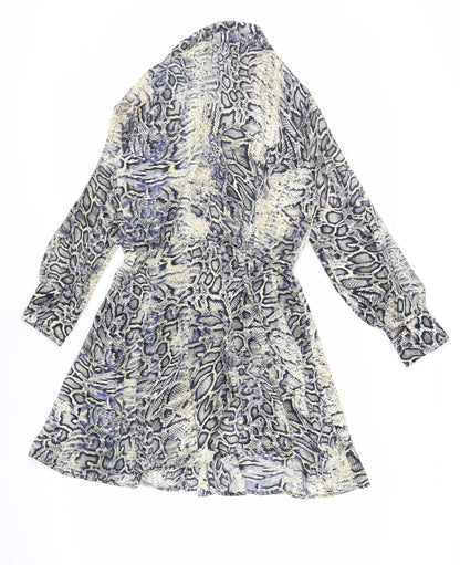 Zara Womens Grey Animal Print Polyester Shirt Dress Size S Collared Button - Snakeskin Print