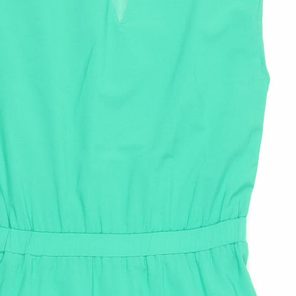 H&M Womens Green Polyester Shift Size 6 Boat Neck Button