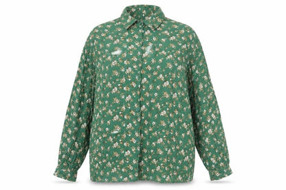 Woodpecker Womens Green Floral Viscose Basic Button-Up Size 20 Collared - Size 20-22
