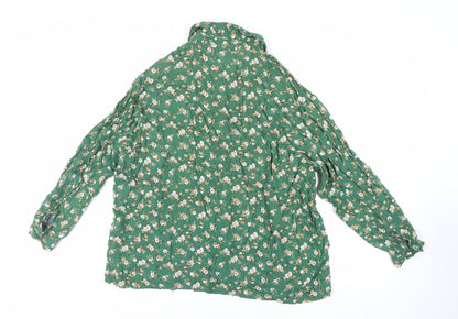 Woodpecker Womens Green Floral Viscose Basic Button-Up Size 20 Collared - Size 20-22