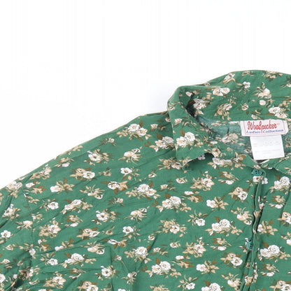 Woodpecker Womens Green Floral Viscose Basic Button-Up Size 20 Collared - Size 20-22