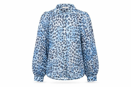 Axara Womens Blue Animal Print Polyester Basic Button-Up Size S Collared - Sheer