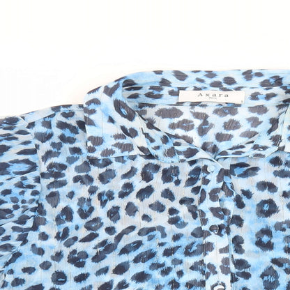 Axara Womens Blue Animal Print Polyester Basic Button-Up Size S Collared - Sheer