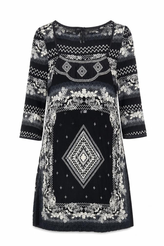 Next Womens Black Paisley Viscose Shift Size 12 Square Neck Pullover