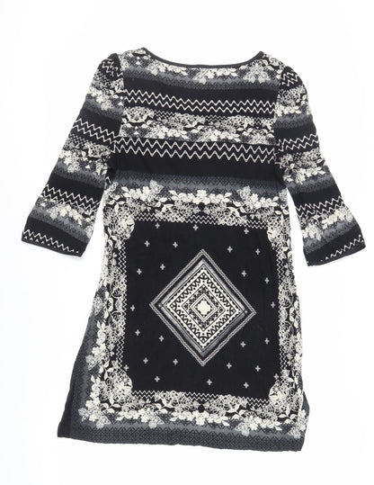 NEXT Womens Black Paisley Viscose Shift Size 12 Square Neck Pullover