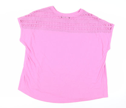 Yours Womens Pink Cotton Basic T-Shirt Size 22 Crew Neck - Crochet Detail