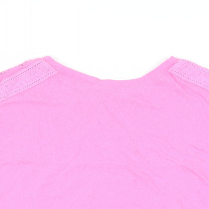 Yours Womens Pink Cotton Basic T-Shirt Size 22 Crew Neck - Crochet Detail
