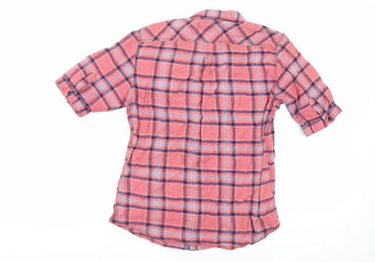 NEXT Mens Pink Plaid Cotton Button-Up Size S Collared Button