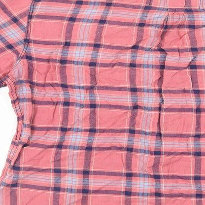 NEXT Mens Pink Plaid Cotton Button-Up Size S Collared Button