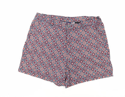 Basic Editions Womens Blue Geometric Cotton Basic Shorts Size XL L5 in Regular Zip - Pockets