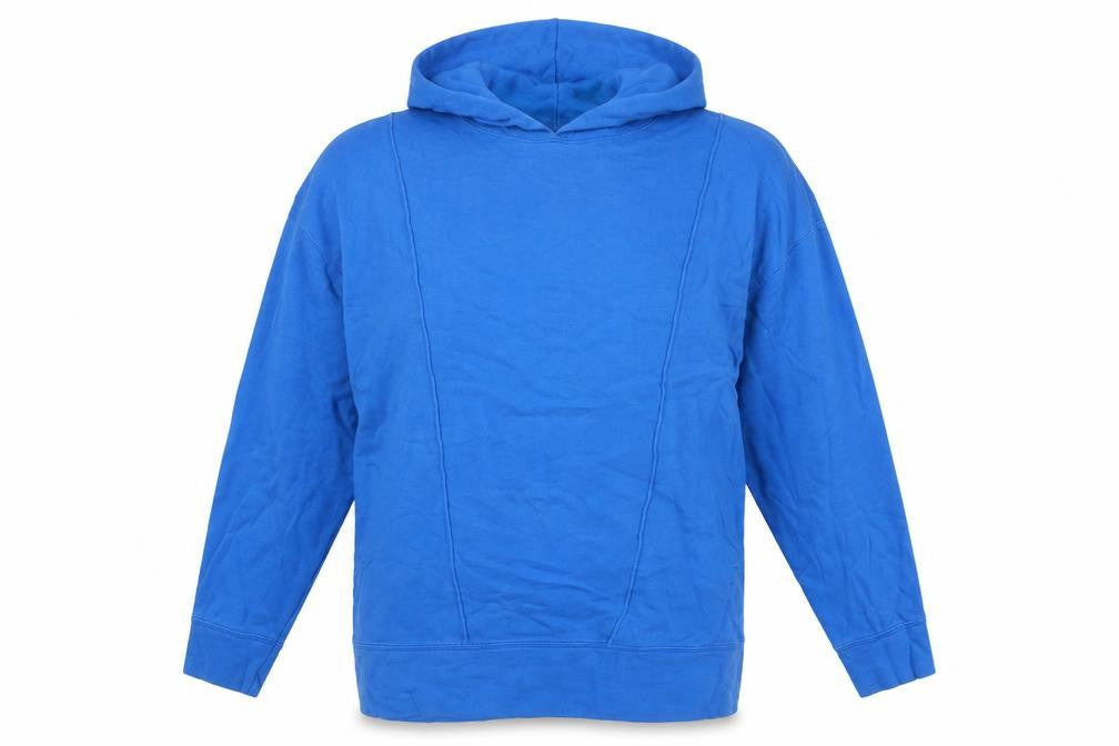 Front view of ASOS women’s blue cotton pullover hoodie, size UK 10