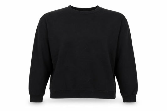 Front view of ASOS women’s black cotton pullover sweatshirt, size UK 14