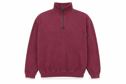 Front view of Kirkland men’s purple mock neck cotton jumper, size M, long sleeve