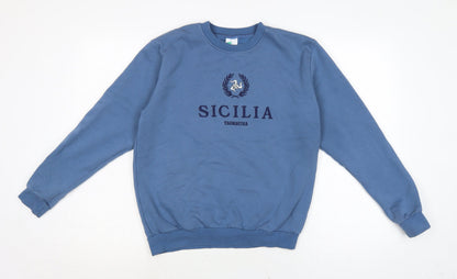 sicilia Mens Blue Cotton Pullover Sweatshirt Size LT