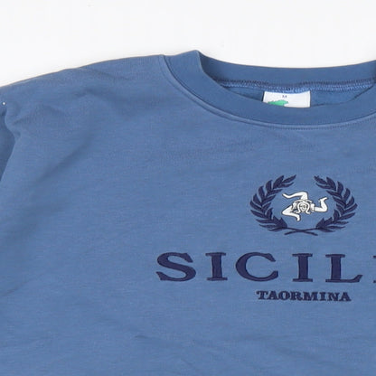 sicilia Mens Blue Cotton Pullover Sweatshirt Size LT