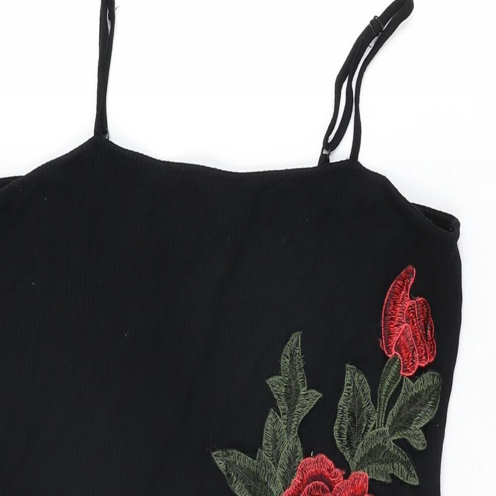 ASOS Womens Black Floral Viscose Mini Size 14 Square Neck Pullover