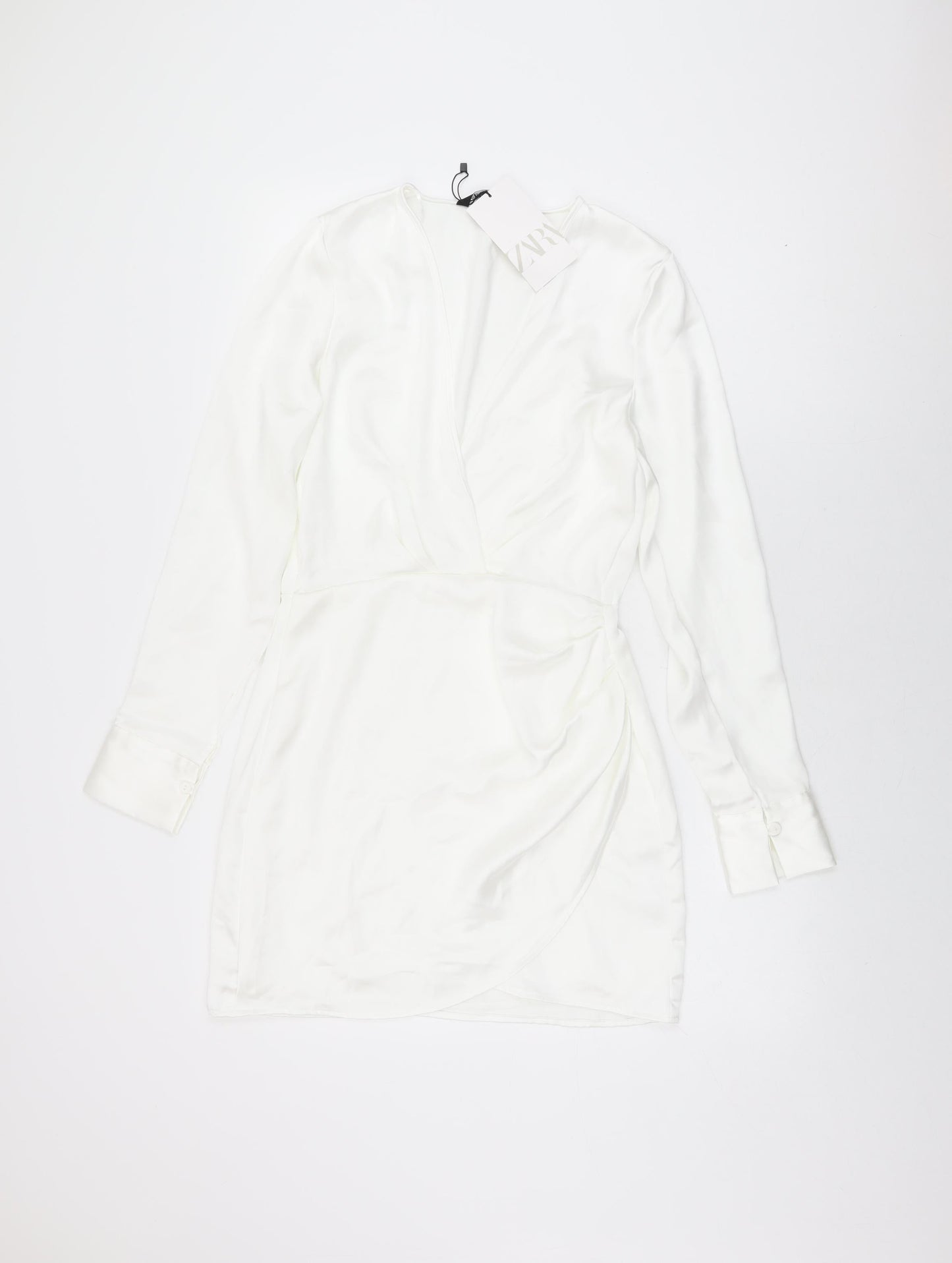 Zara Womens White Polyester Wrap Dress Size S V-Neck Zip