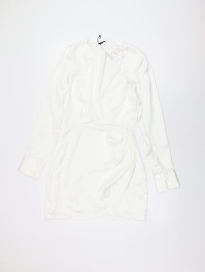 Zara Womens White Polyester Wrap Dress Size S V-Neck Zip