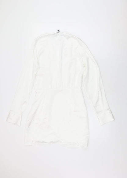 Zara Womens White Polyester Wrap Dress Size S V-Neck Zip
