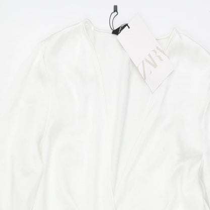 Zara Womens White Polyester Wrap Dress Size S V-Neck Zip