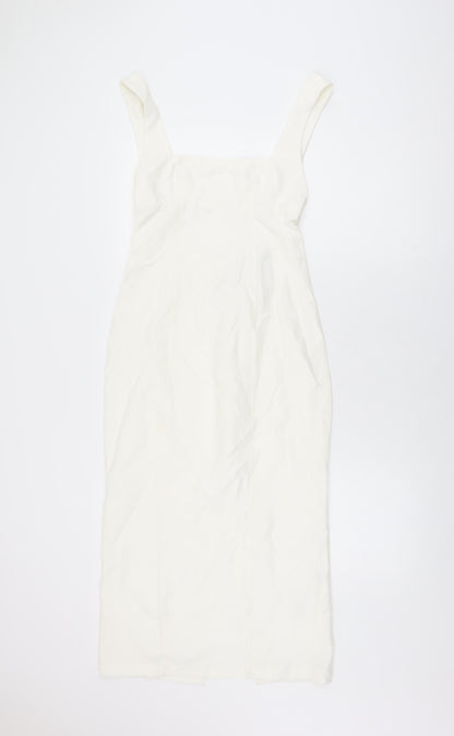 Zara Womens White Polyester Bodycon Size XS Square Neck Zip